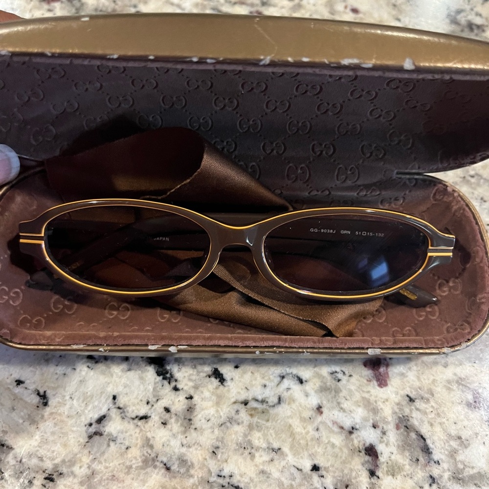 Gucci Gold and Brown Oval Sunglasses